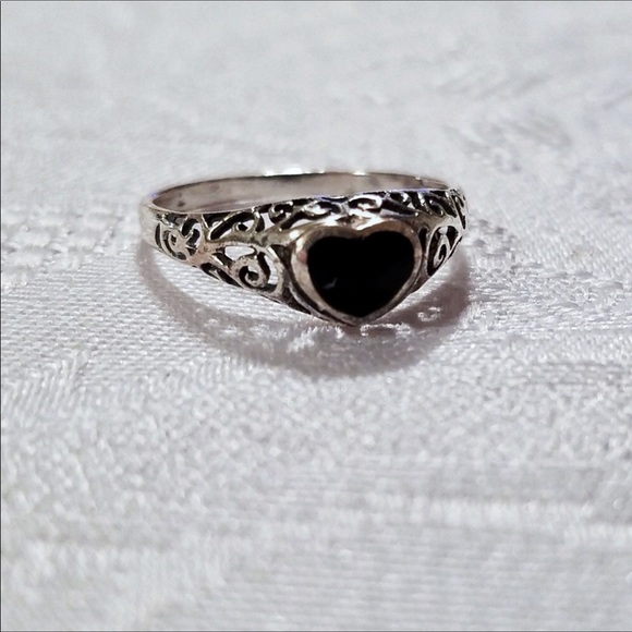 Vintage Jewelry Sterling Silver Black Onyx Heart Ring Poshmark